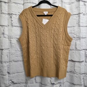 LuLaRoe Nadia Tan Cable Knit Vest Size Large